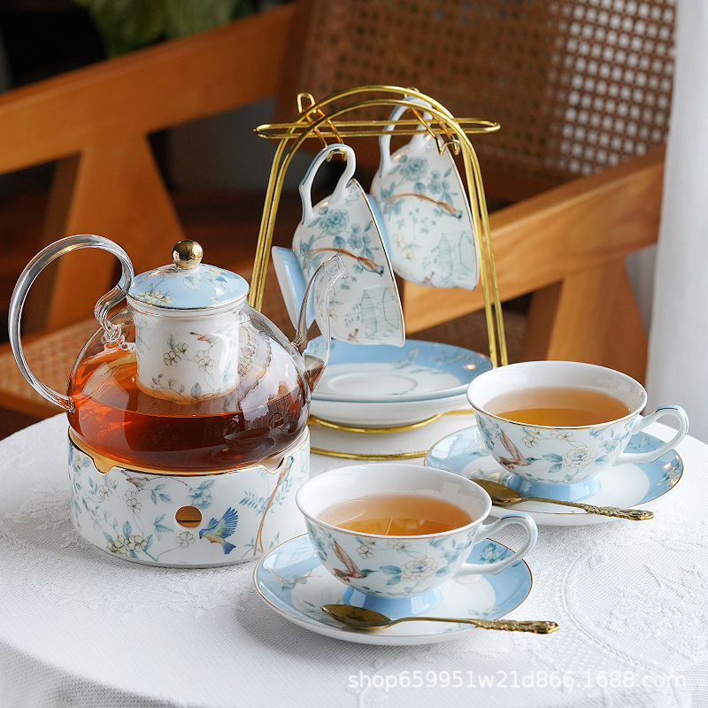 Британский послеобеденный чайный набор, фруктовый чайник, легкая роскошь, изысканные высококачественные чашки, подогрев, комплект с цветочным чайником