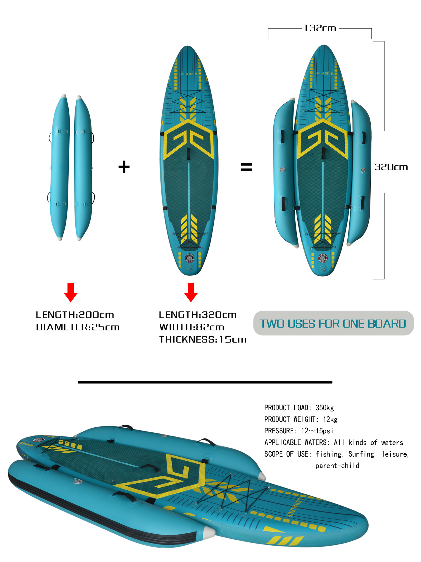 Lehai Paddle Board Boat Anti-Rollover Balance Fishing Boat Double Paddle Board Surfing Sea Fishing Luya Sup Paddle Board Customization