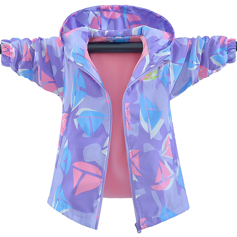 Children's assault clothing one-piece velvet thin velvet autumn girls' coat spring and autumn 2025 new large children's fleece-lined windbreaker