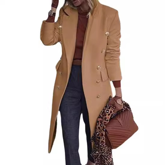 2024 cross-border women's clothing Europe and the United States foreign trade Amazon autumn and winter long woolen coat double-breasted woolen coat