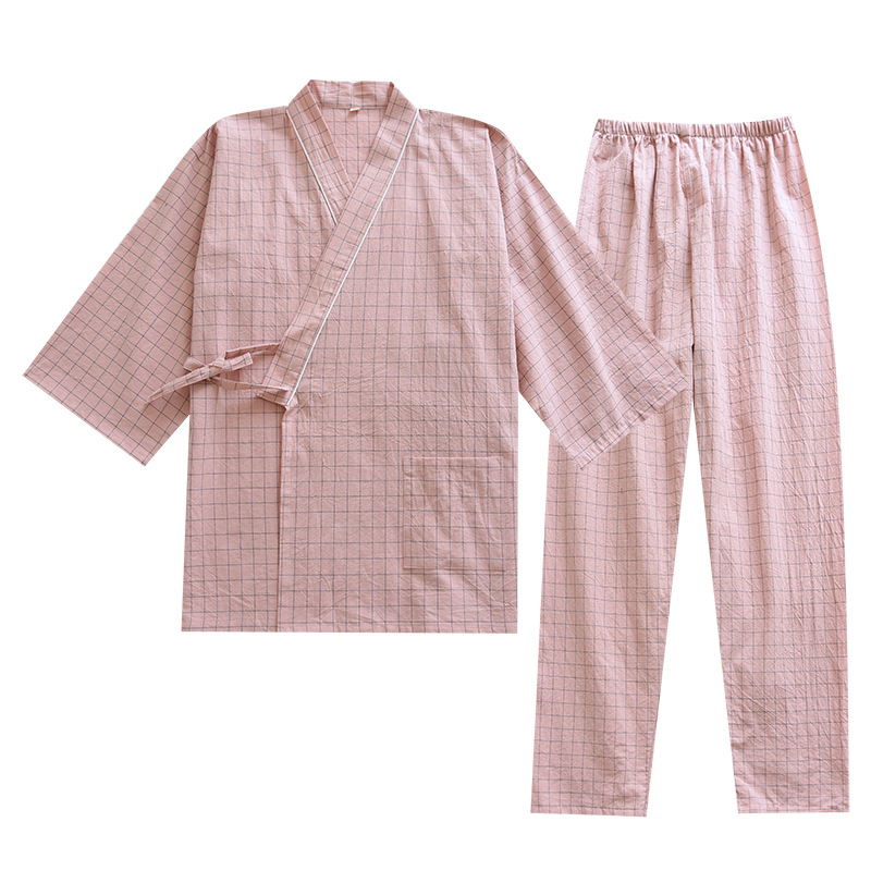 Summer New Couple Home Kimono Set Cotton Men's and Women's Spring and Autumn Thin Pajamas Factory Direct Supply