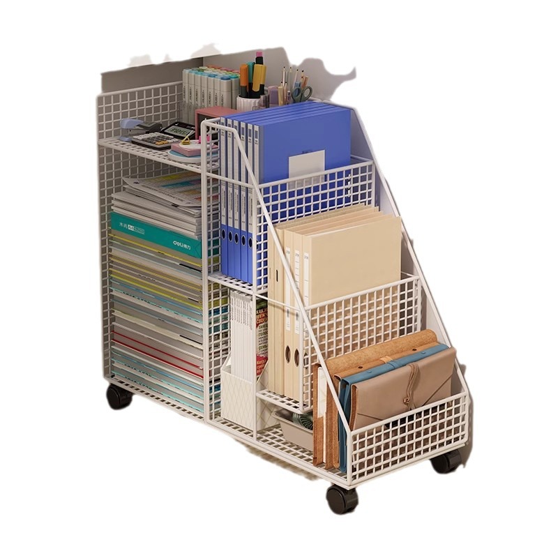 Under-Table Bookshelf Storage Rack Floor Book Storage Box Movable Wheeled Trolley Children's Picture Book Simple Bookcase