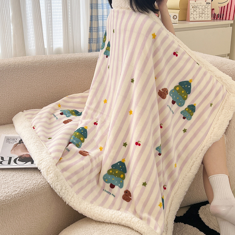 Ins Cute Cartoon Lamb Fleece Casual Blanket Thickened Warm Double Blanket Coral Milk Fleece Cover Blanket