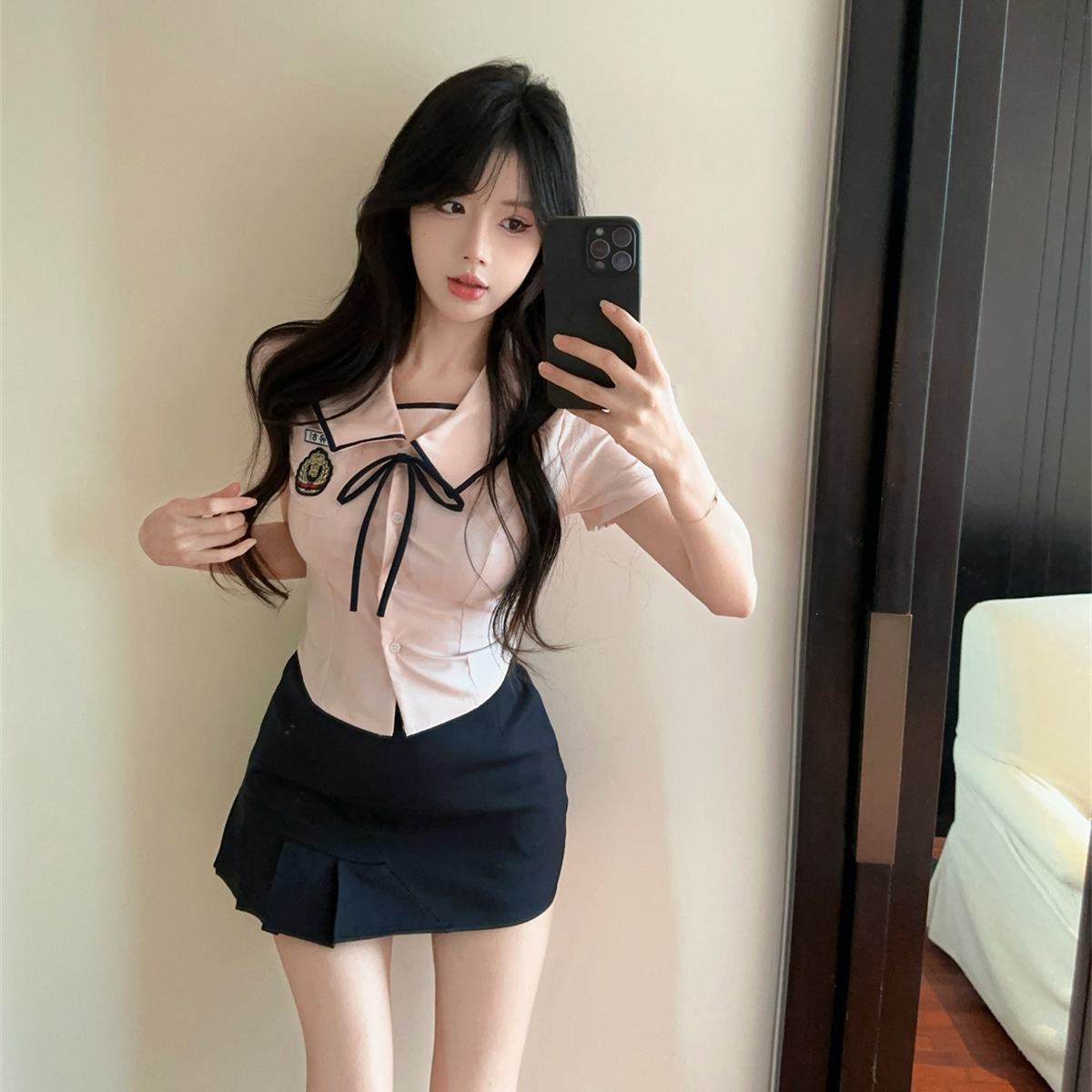 Корейская JK униформа, летний стиль, розовая рубашка, юбка с плиссировкой