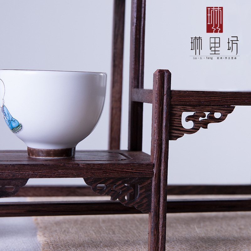 Redwood Solid Wood Purple Sand Pot Shelf Tea Set Rack Storage Rack Small Bogu Rack Chicken Wings Wood Duobao Pavilion Display Rack Ornaments