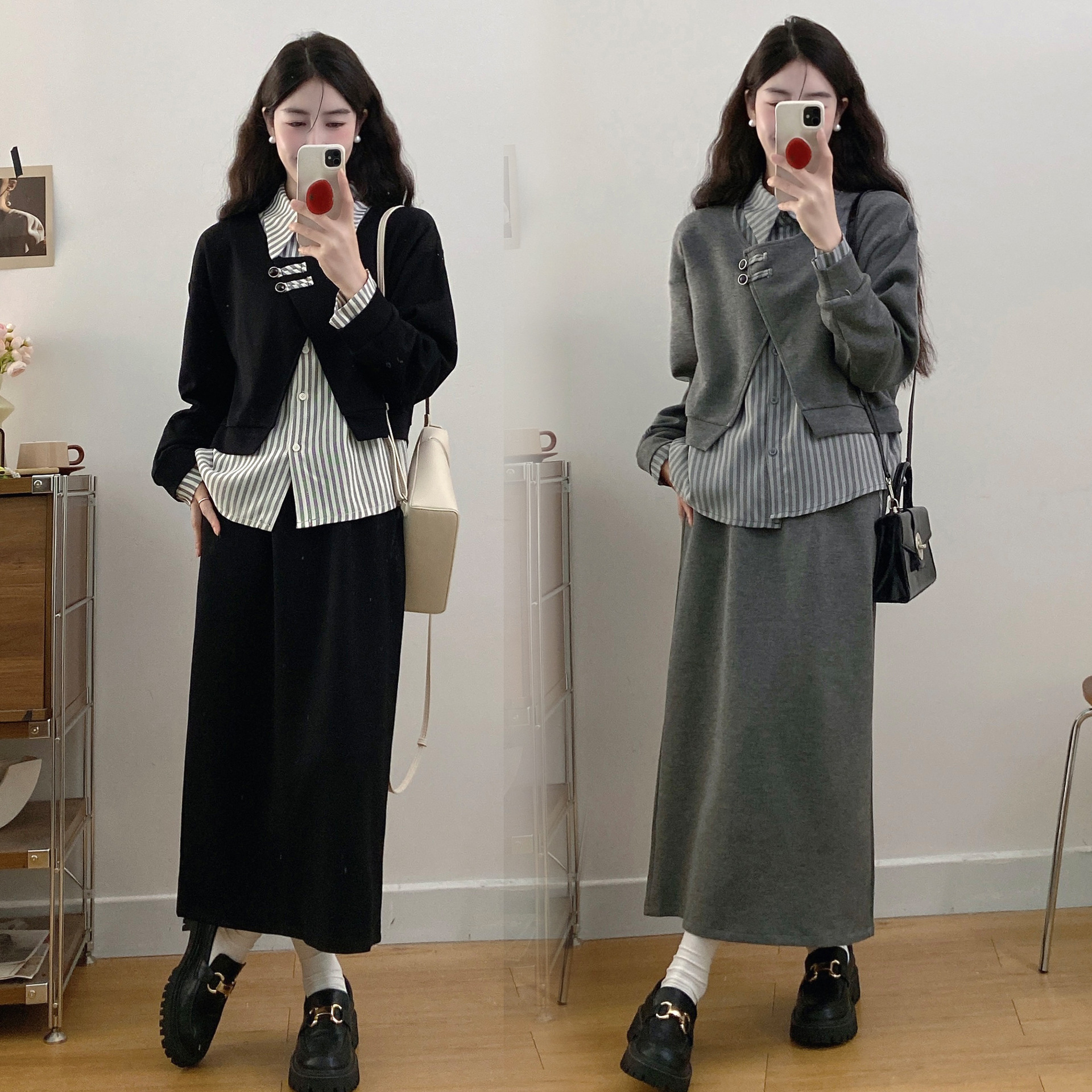 новый модный осенне-зимний комплект большого размера, свободный свитшот и юбка