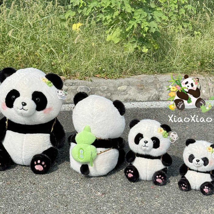 Chengdu Internet Red Base Sweet Girl Cute Panda Doll Back Fortune Apple Agaro Gourd Mushroom Bag Doll