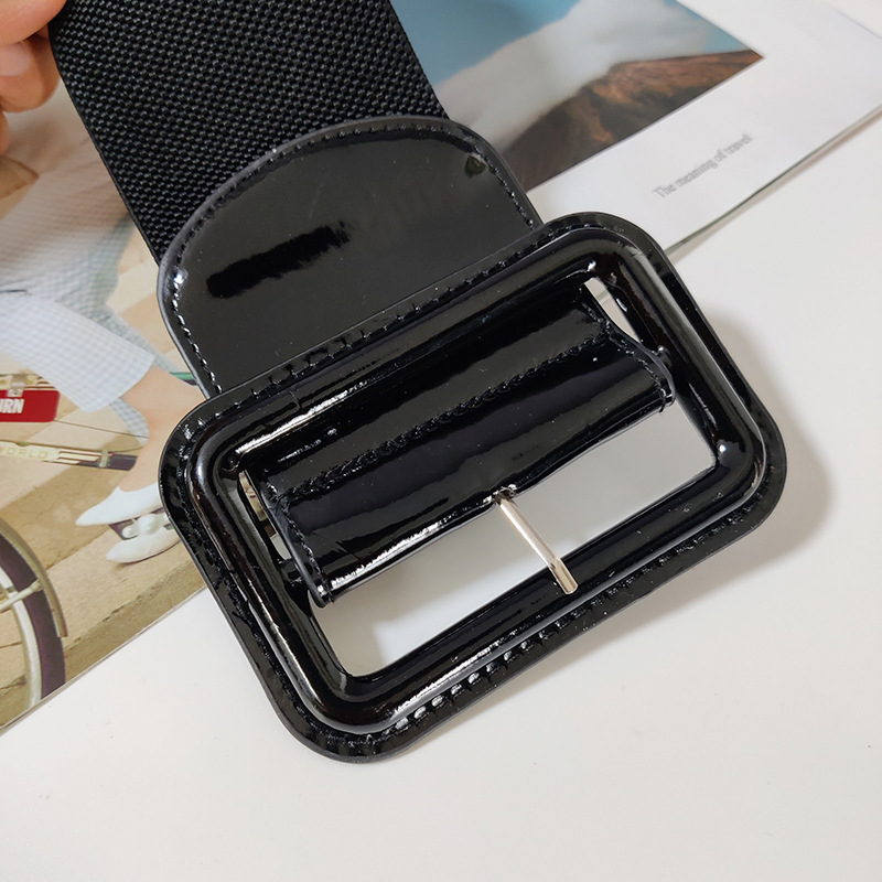 New Red Elastic Belt with Dress, down Jacket, Elastic Waist Cincher, Simple Black Wide Belt