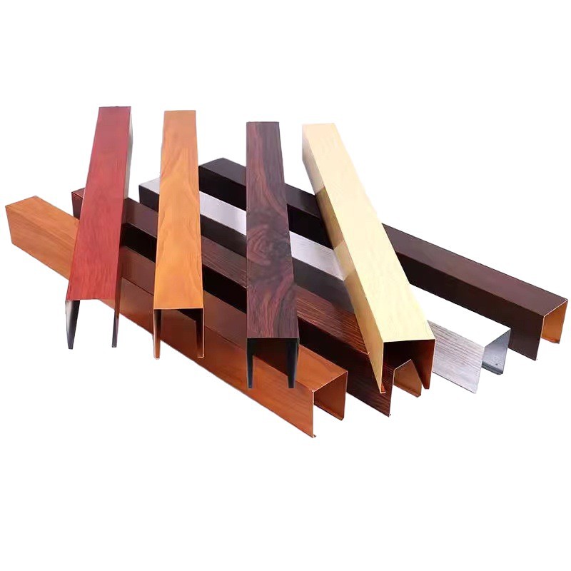 Wood grain aluminum square ceiling iron ceiling square tube grille long bar tree column aluminum hotel lobby hall decoration