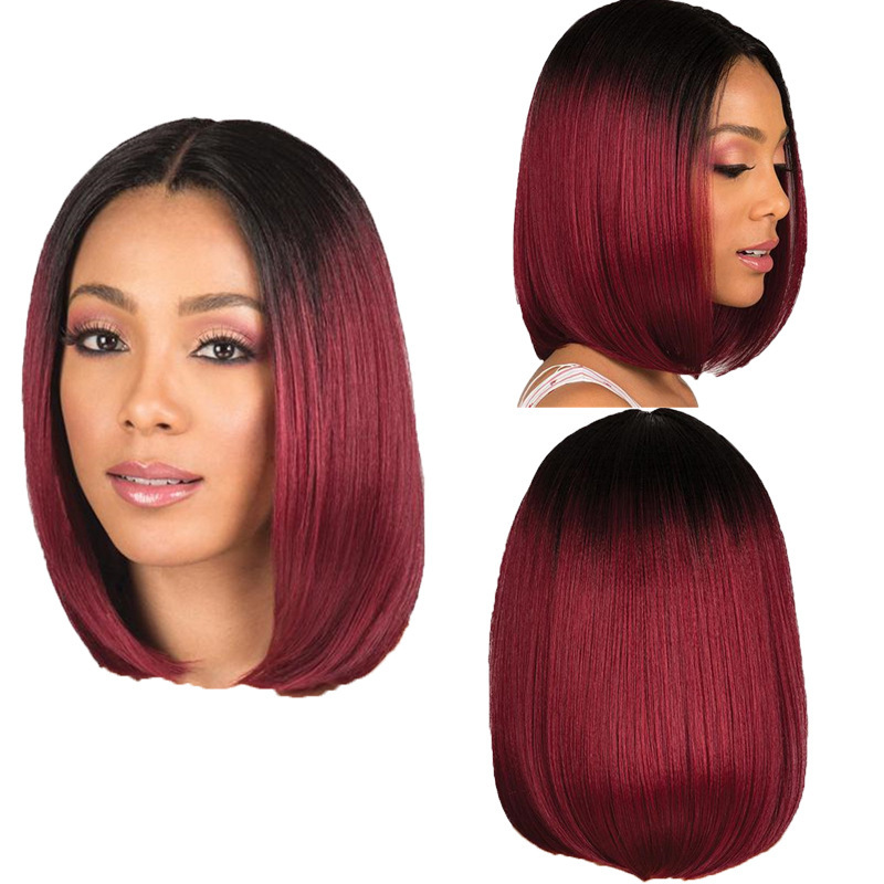 Amazon new cross-border wig Black Gradient red split bobo Bob Head full headgear manufacturers wholesale