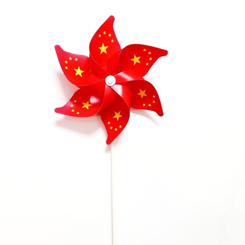 New Hot-Selling Red Flag Windmill for National Day, Double-Layer Six-Leaf Flag Decoration, Children's Toy, Stall Gift Wholesale