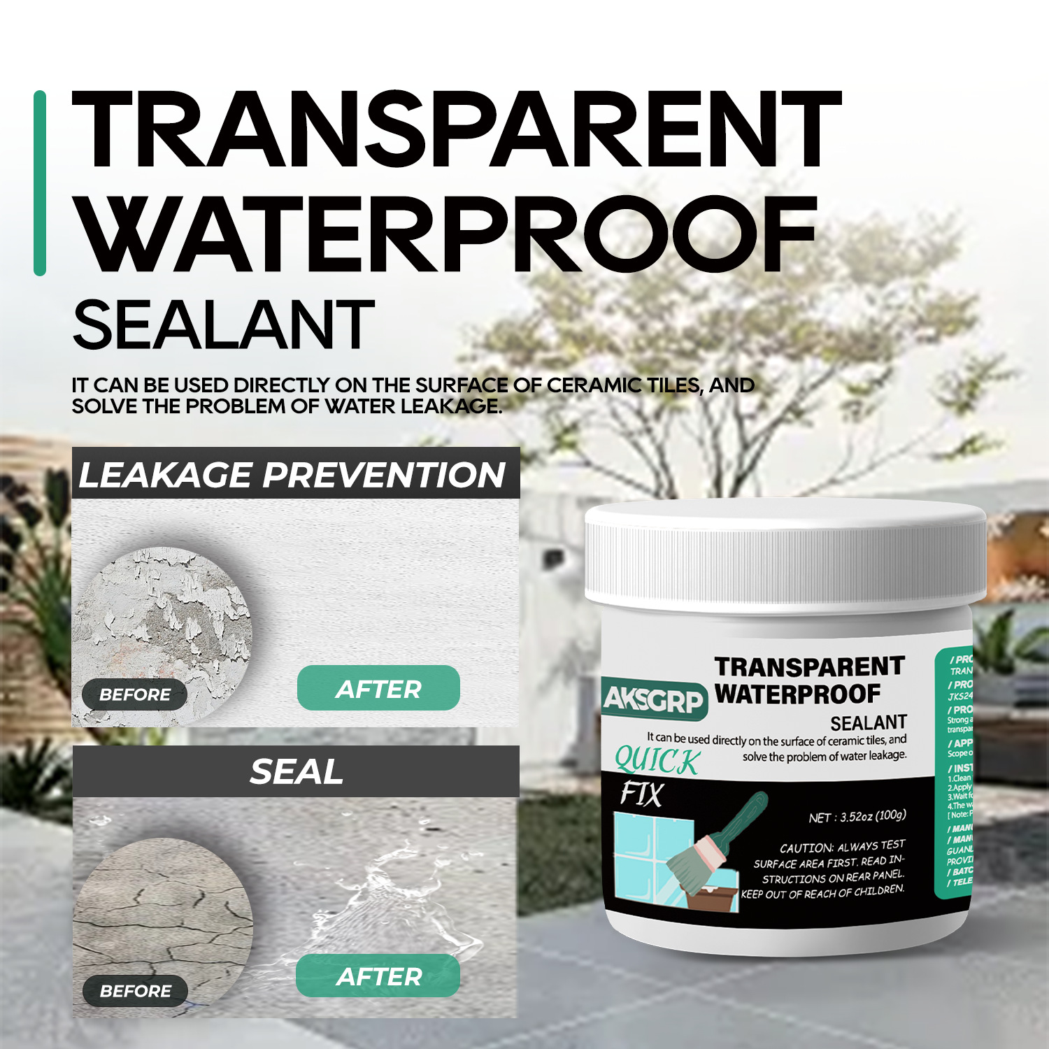 Aksgrp Transparent Waterproof Glue Kitchen and Bathroom Exterior Wall Roof Leak Repair Paint Seepage Repair Wall Floor Moisture-Proof