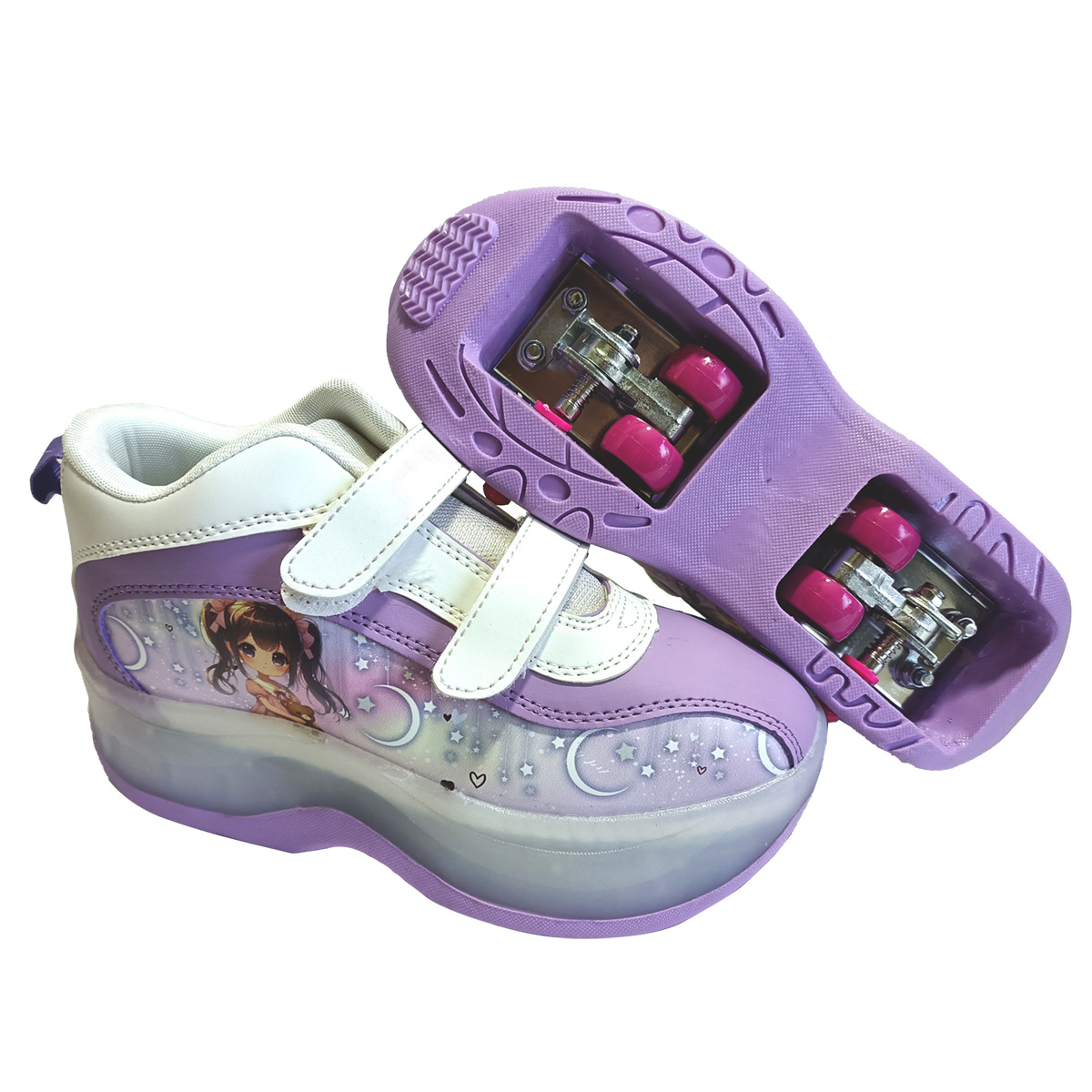 Четырехколесные роликовые обуви для детей, автоматические летящие обуви с липучкой