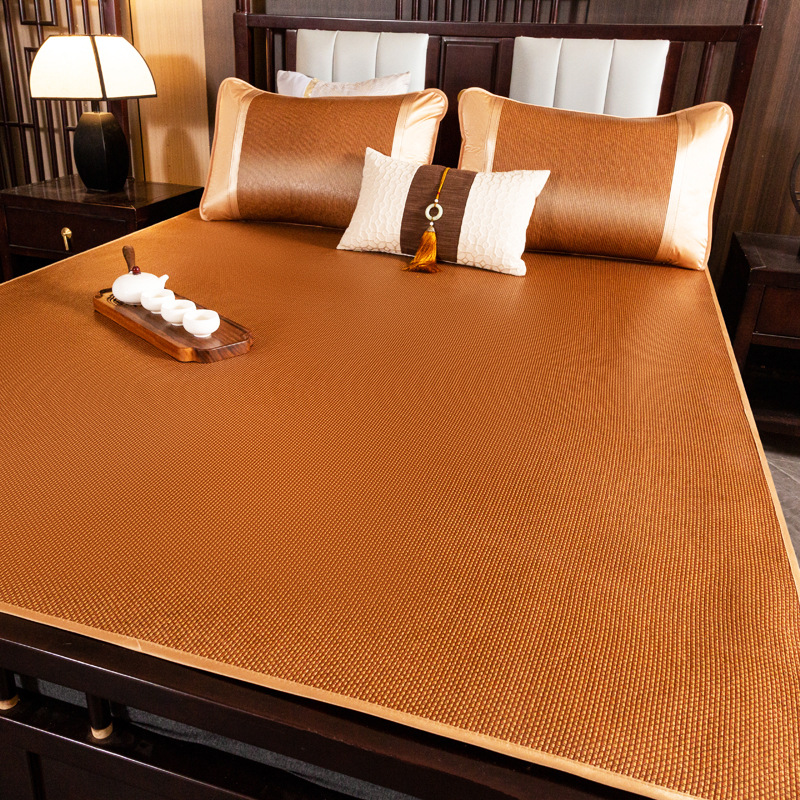 New Rattan Mat Dropshipping Single and Double Bed Dormitory Three-Piece Set Foldable Student Air-Conditioned Mat Ice Silk Mat Wholesale Mat