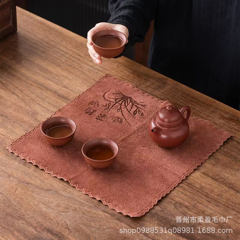 Tea towel tea cloth thickened soft absorbent tea set towel lint-free logo tea washing tablecloth square pot towel