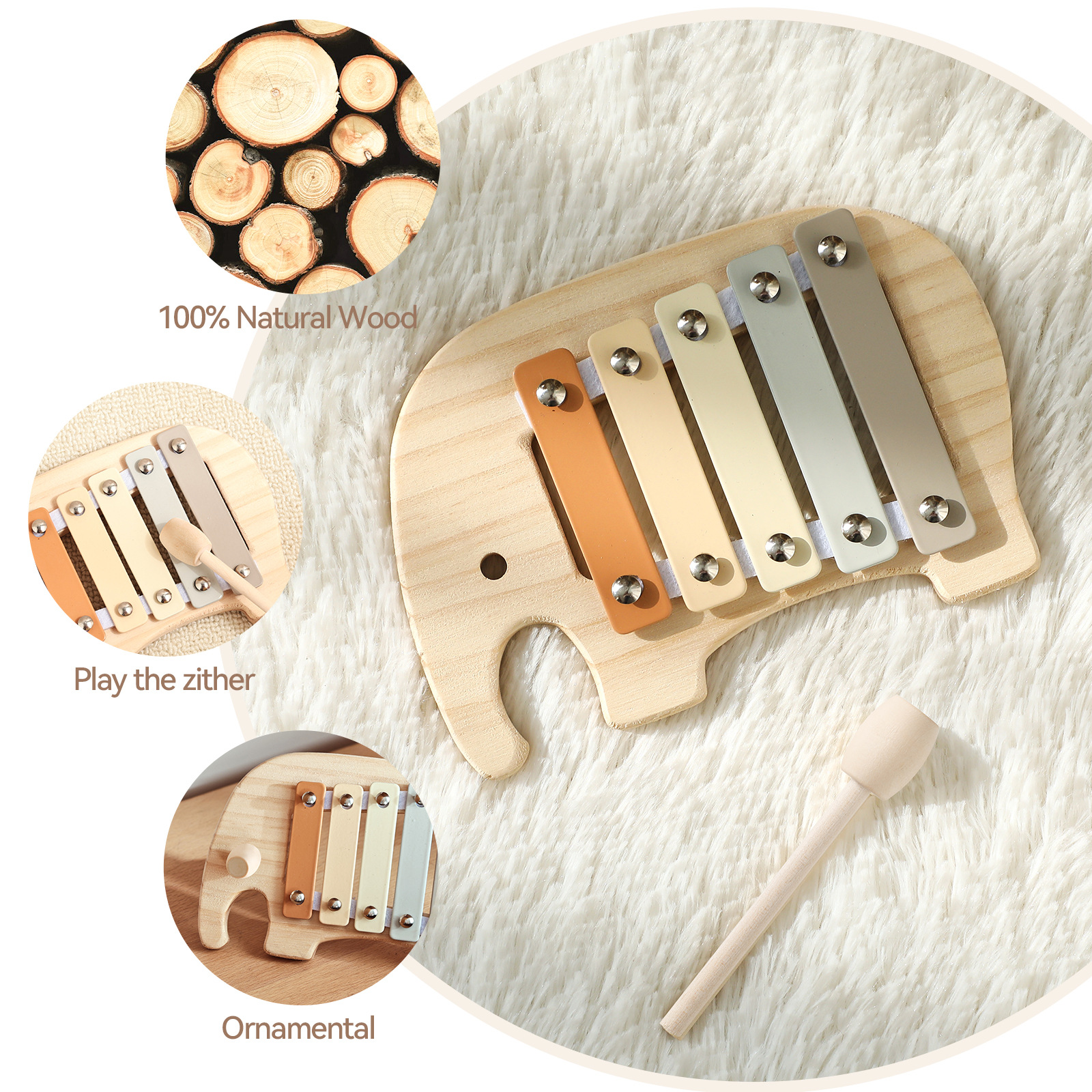 Hands-on Brain Percussion Instrument 5-tone Baby Elephant Knocking Piano Cross-border Educational Baby Music Early Education Wooden Knocking Piano Toy