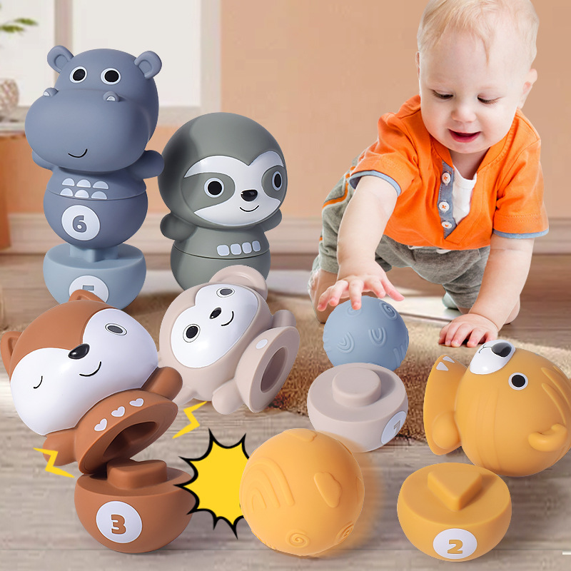 Cross-Border baby pile Tiaole Bowling soft glue building block hand grip ball children color shape cognitive educational toys