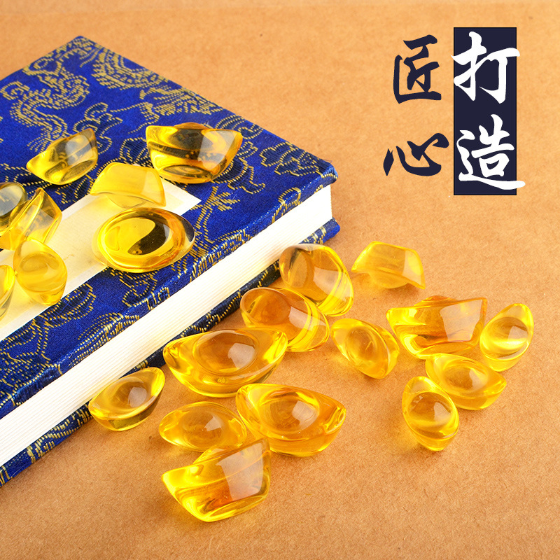 Golden Yellow Crystal Ingots Home Accessories Ornaments Citrine Glass Gravel Alloy Small Ingots Creative Decorations