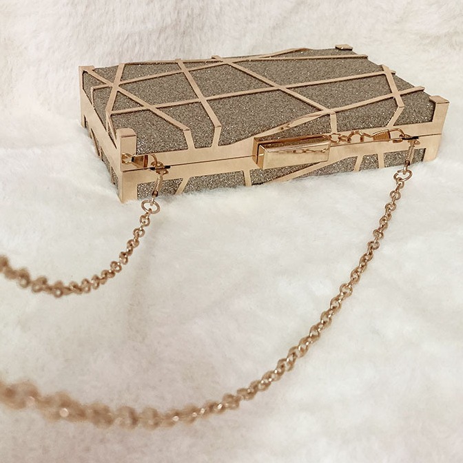 Geometric Metal Line Decorated Evening Dress Versatile Hand-Held Shoulder Crossbody Bag for Women