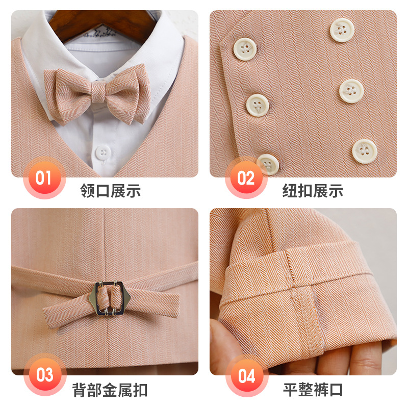 Children's Dress Spring New British Gentleman's Vest Set Boy's Flower Boy's Wedding Dress Baby's One-year-old Performance Dress