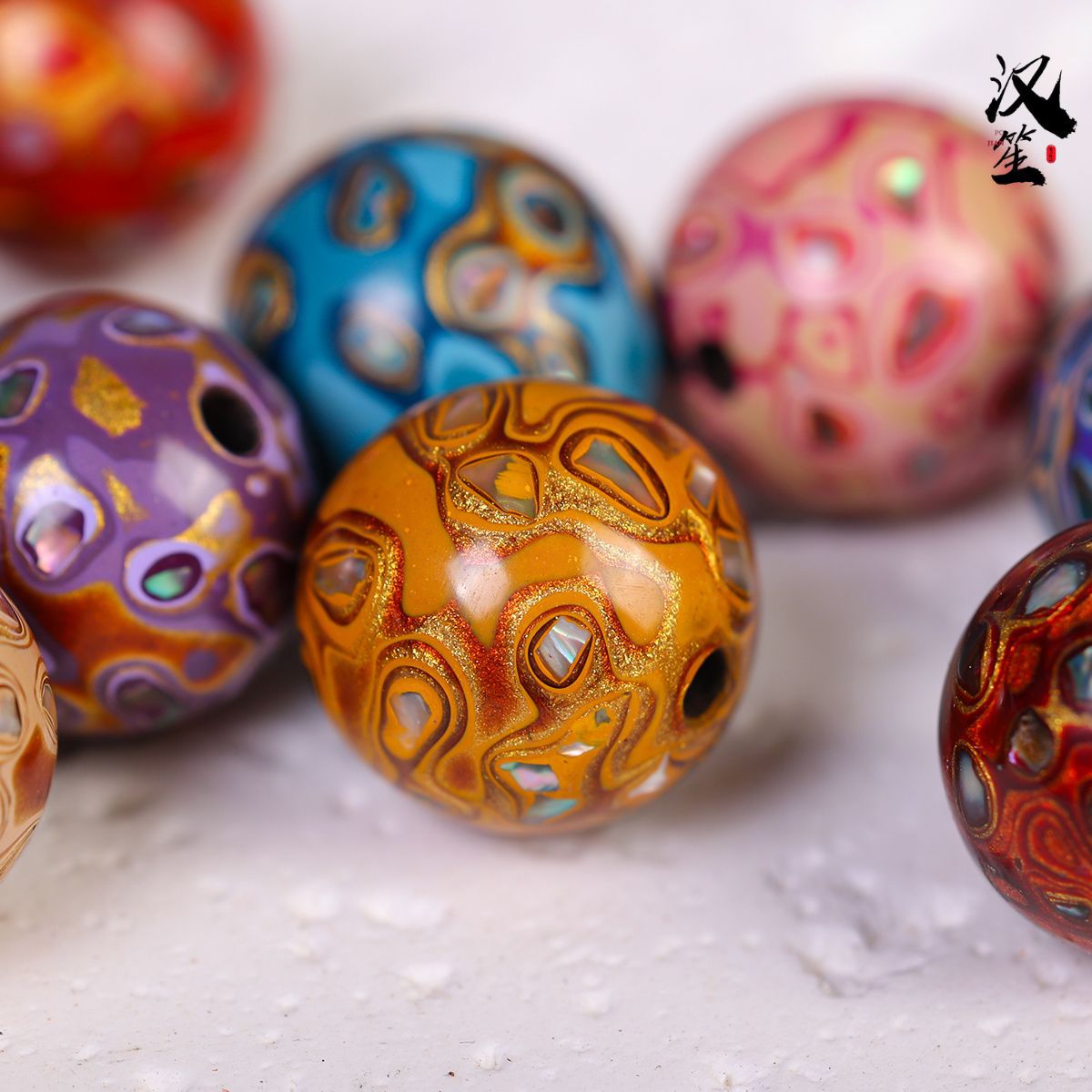 Large Lacquer Beads 12mm Mother-Of-Pearl Loose Beads Manufacturer Wholesale Wenwan Bracelets Single Beads Buddha Beads DIY Multi-Treasure Bracelet Accessories