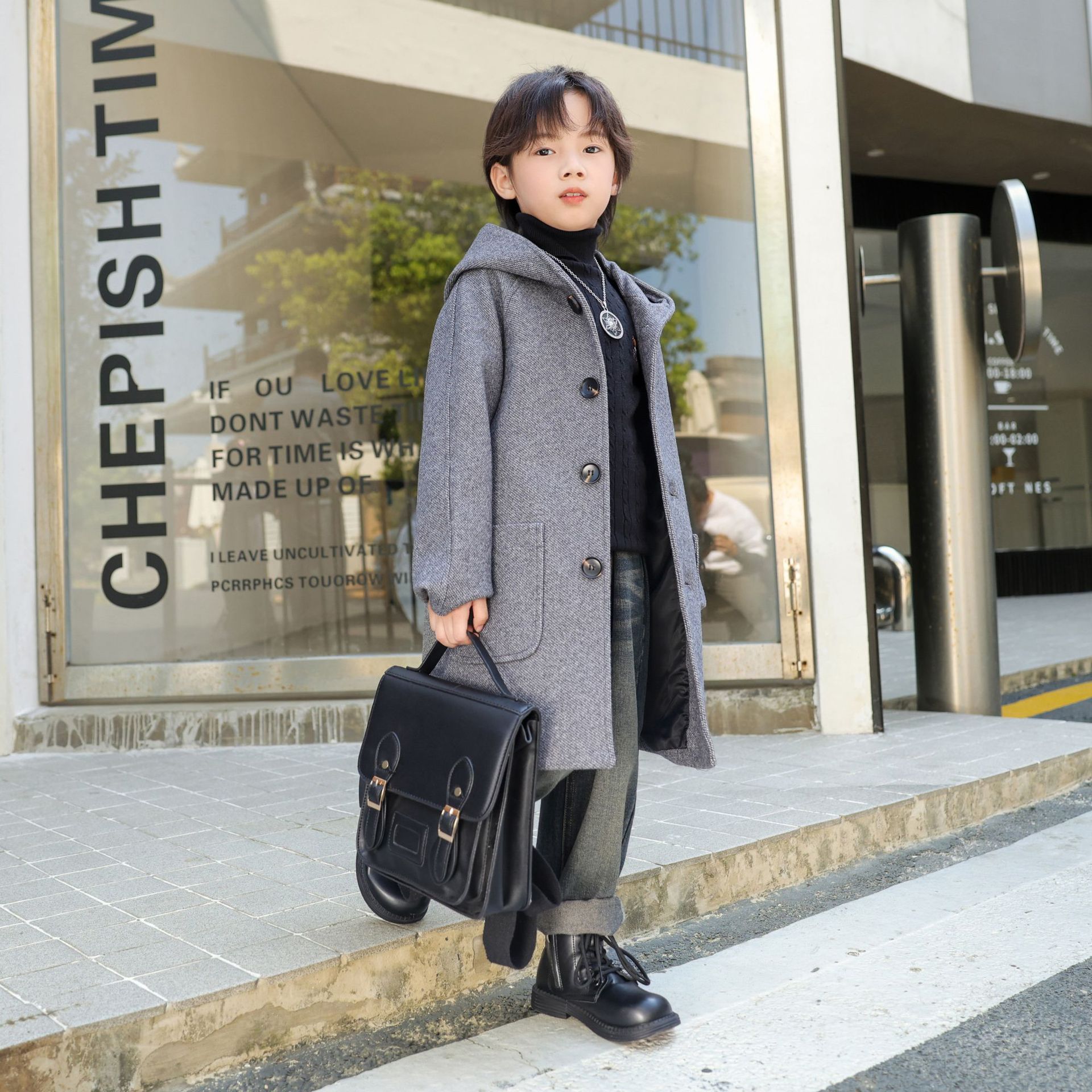 Boys' Woolen Coat 2024 New Boys Children's Winter Thickened Woolen Coat Korean Style Trendy