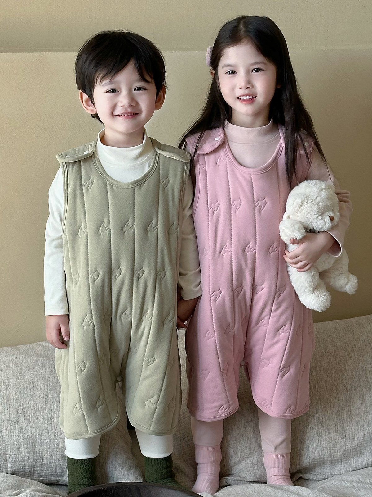 Children's Cotton Sleeping Bag Thickened Autumn and Winter Baby Boys and Girls Home Climbing Wear Warm Wool Silk Sleeping Clothes Boneless Pajamas