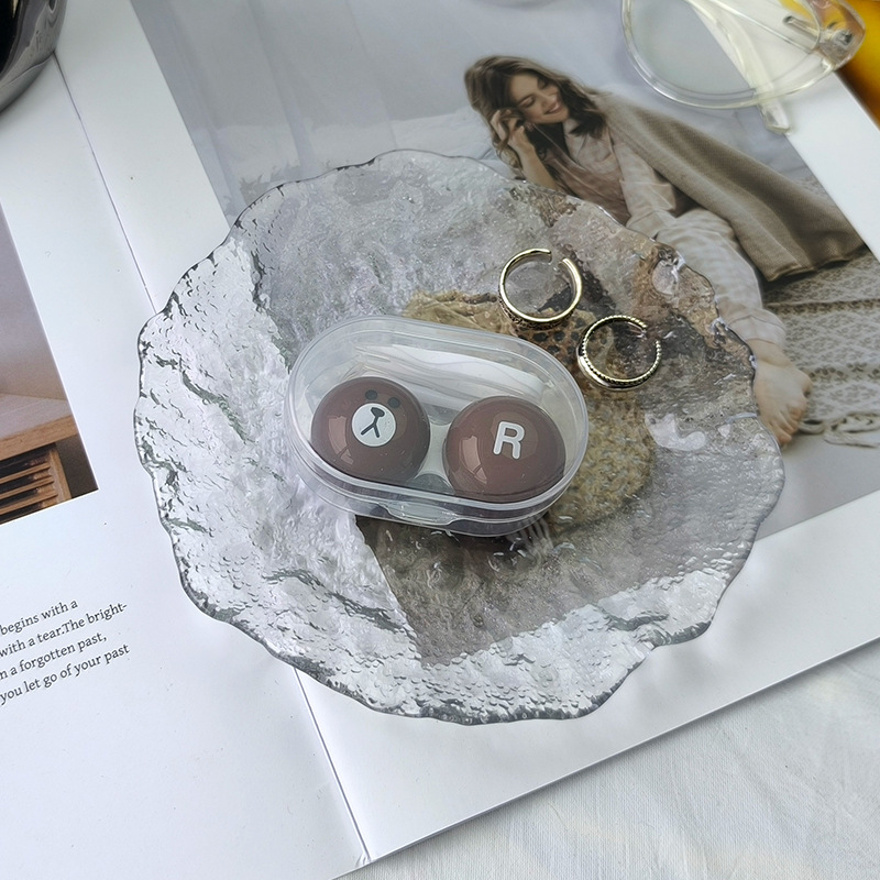 Transparent Simple Contact Lens Box Cute Cartoon Double Box Companion Box Care Box Small Color Box Wholesale Ready Stock