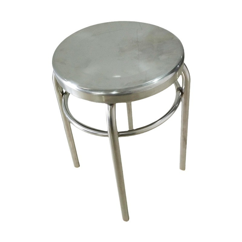 Stainless Steel Round Stool, Large Stool Surface, Thickened Four-Legged Round Stool, Outdoor Steel Chair, Dust-Free