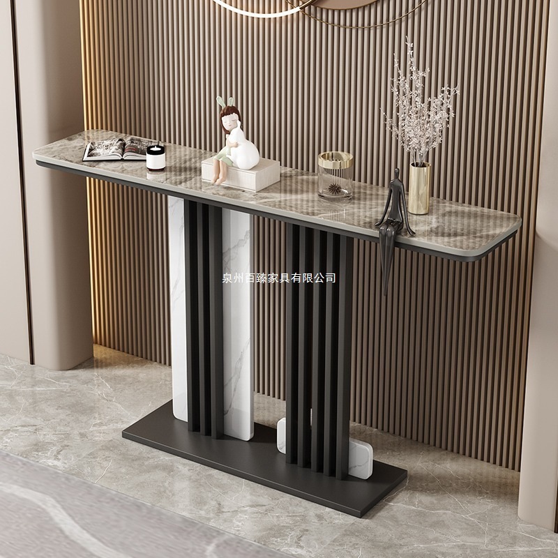 New Slate Creative Entryway Table, Minimalist Entryway Cabinet, Wall-Mounted Semi-Circular Marble Console, Light Luxury