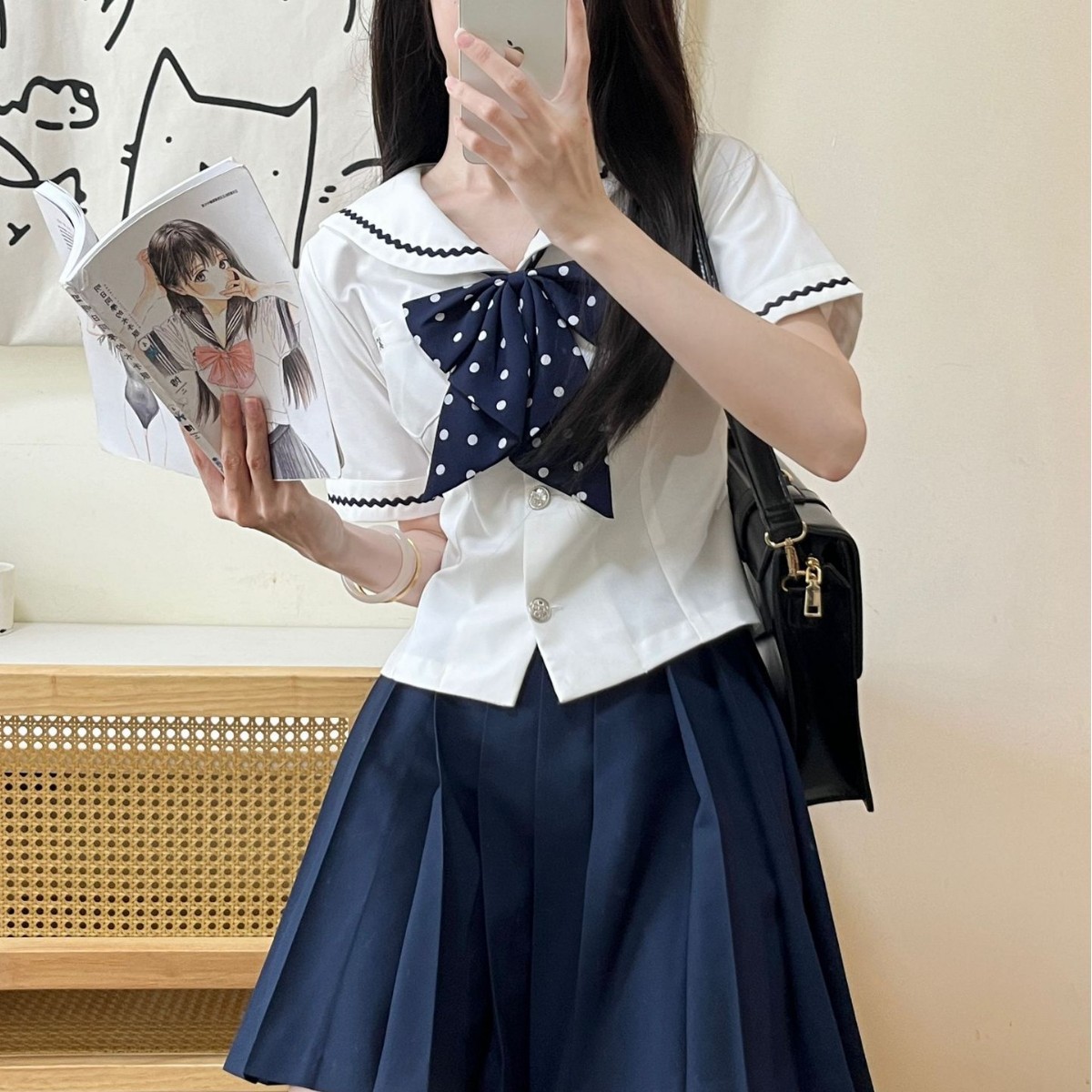 Autumn pomelo language [Yingchuan women] jk original sailor suit mountain road line college style school for uniform shirt short sleeve summer