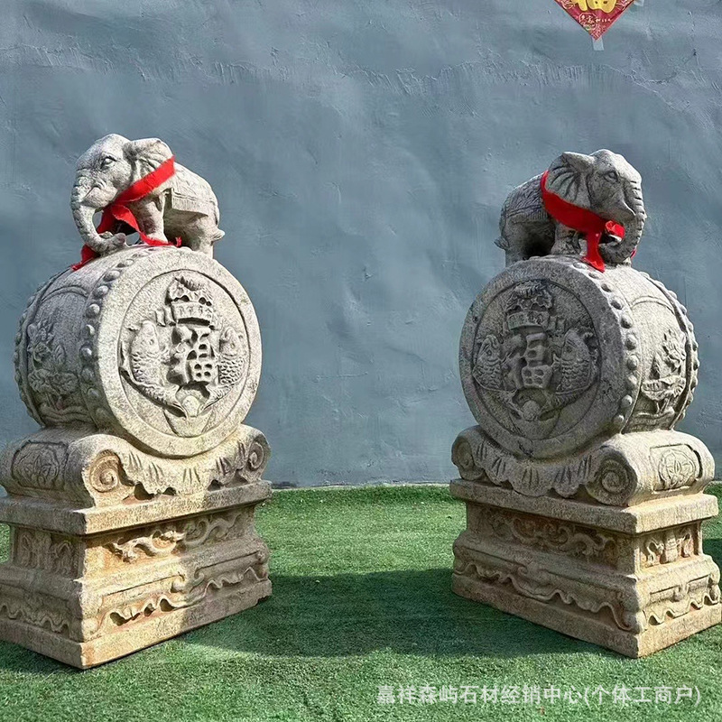 Retro Stone Carving Door Pier Drum Stone Home Courtyard House Door Pier Door as Stone Pier Antique Stone Carving Stone Drum Ornaments