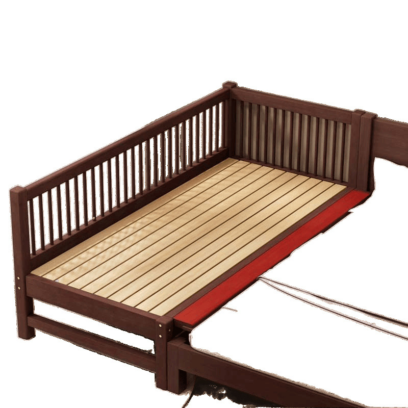 Walnut Children's Spliced Bed with Extended Edge and Wide Guardrail for Baby Boys and Girls, Spliced Large Edge Bed, Pure Solid Wood