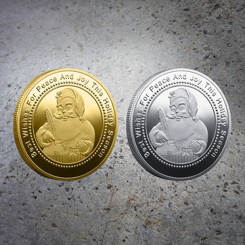 Foreign Trade Christmas Commemorative Medal European and American Santa Claus Sleigh Auspicious Deer Colorful Commemorative Gold Coin Decision-Making Game Coin