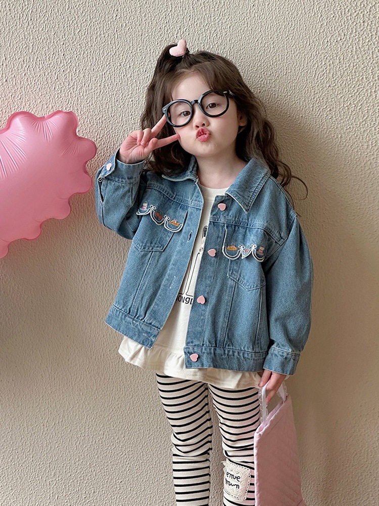 Girls Denim Jacket Spring and Autum 2025 New Kidsren's Korean Style Tops Little Girls Fashionable Clothes Baby Autum Clothes