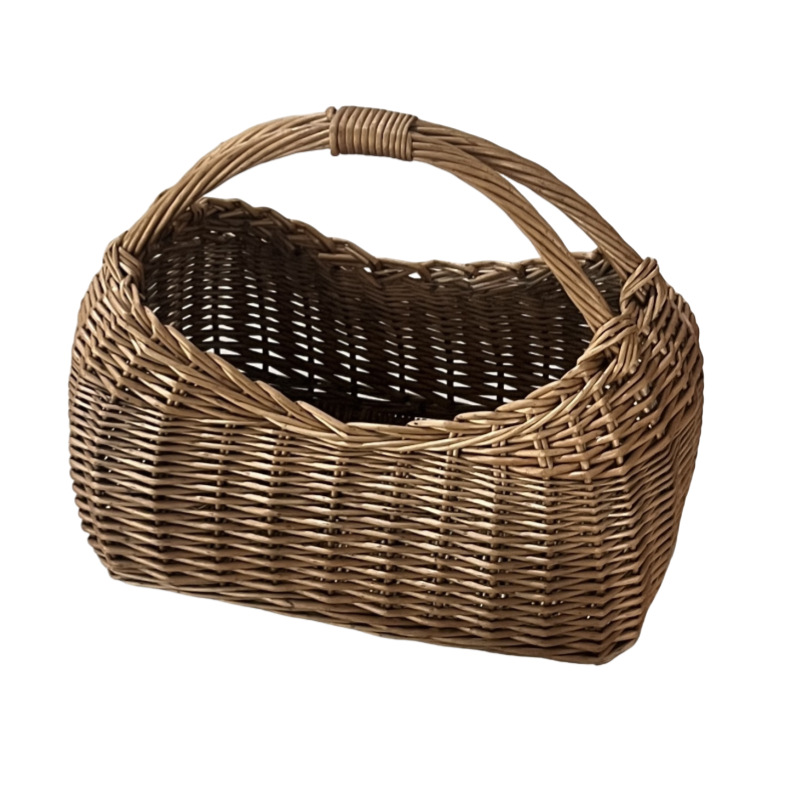 Hand-woven flower basket handbag French vintage ins flower arrangement picking basket fruit flower shooting props back