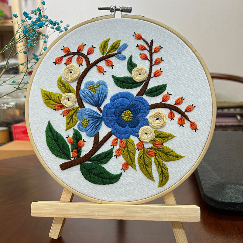 Flowers and plants embroidery hanging painting hand embroidery diy material bag Lu embroidery cross-border Amazon English needle and thread suit