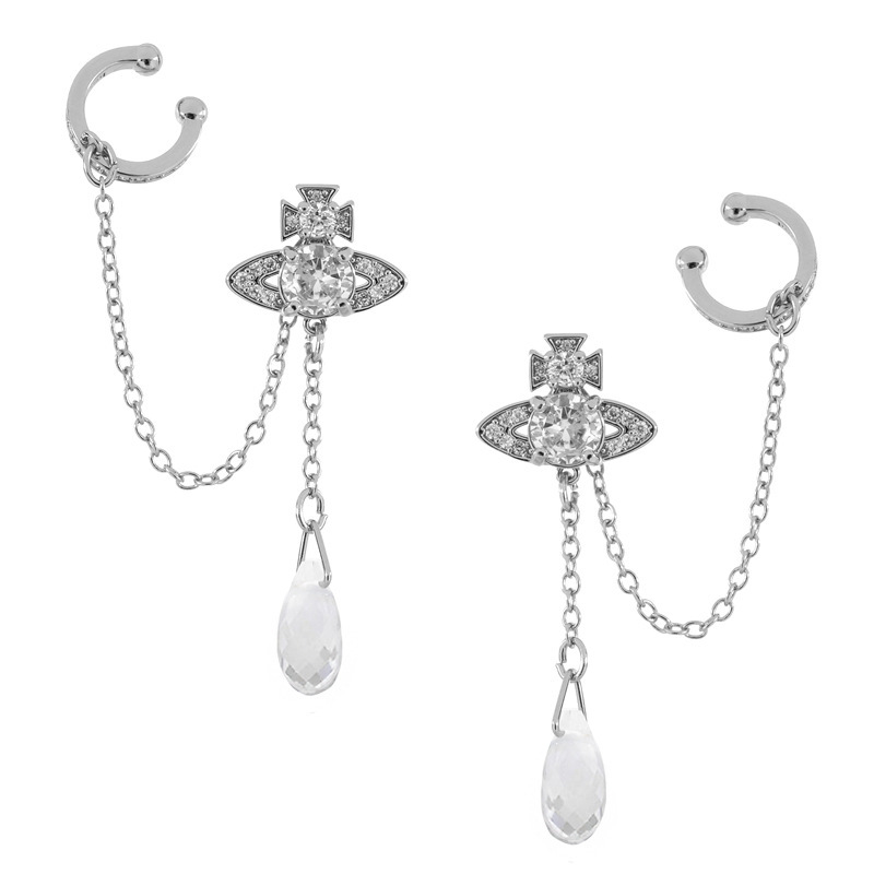 Empress of the West Water Drop Shape Gold and Silver Ear Clip Crystal Punk Personality Girls Horseshoe Shape Ear Clip