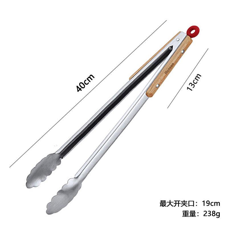 Stainless Steel Food Clips Korean High Temperature Resistant Food Clips Wooden Handle Anti-Scalding Steak Clips Bbq Barbecue Bread Clips