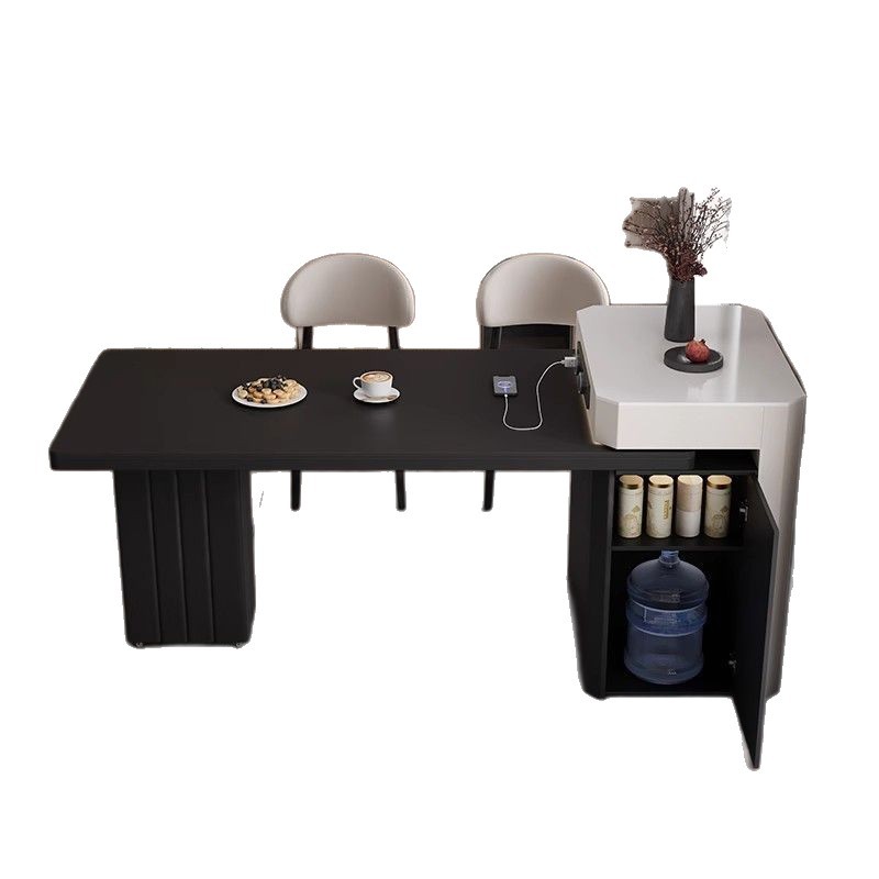 All Solid Wood Island Dining Table Integrated Household Small Apartment Retractable Modern Simple Light Luxury Style Slate Island Dining Table