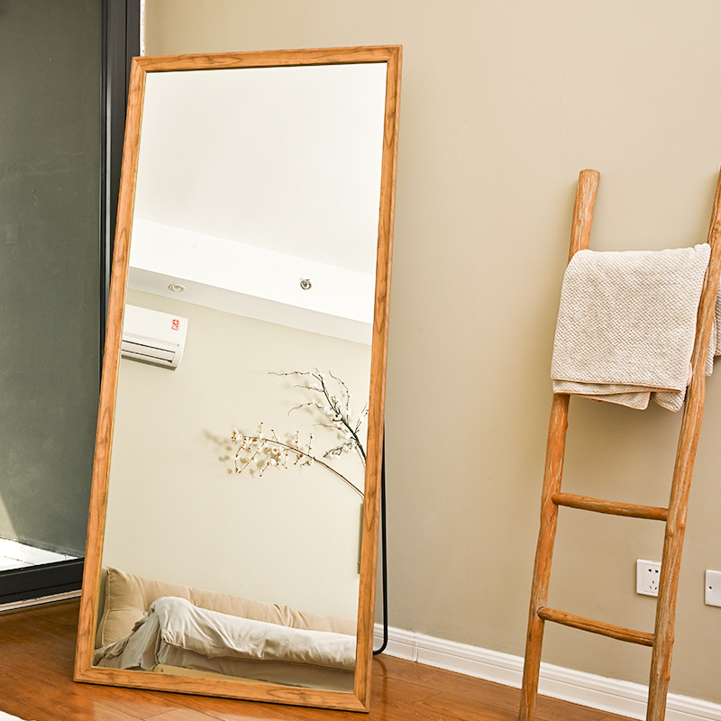 Dressed Mirror Clothing Store Fitting Mirror Stereo Bracket Wall-Mounted Mirror Imitation Wood Grain Large Full-Length Mirror Floor Mirror Home