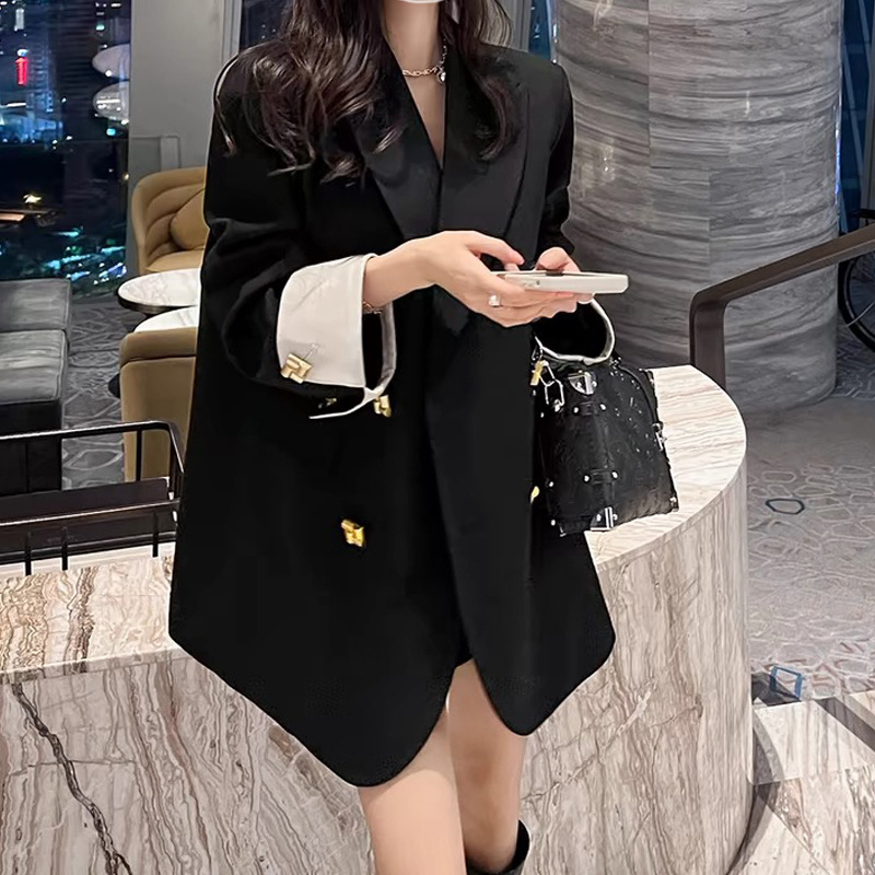 Metal buckle suit jacket chubby girl Western style high-grade suit [button price is too high]]