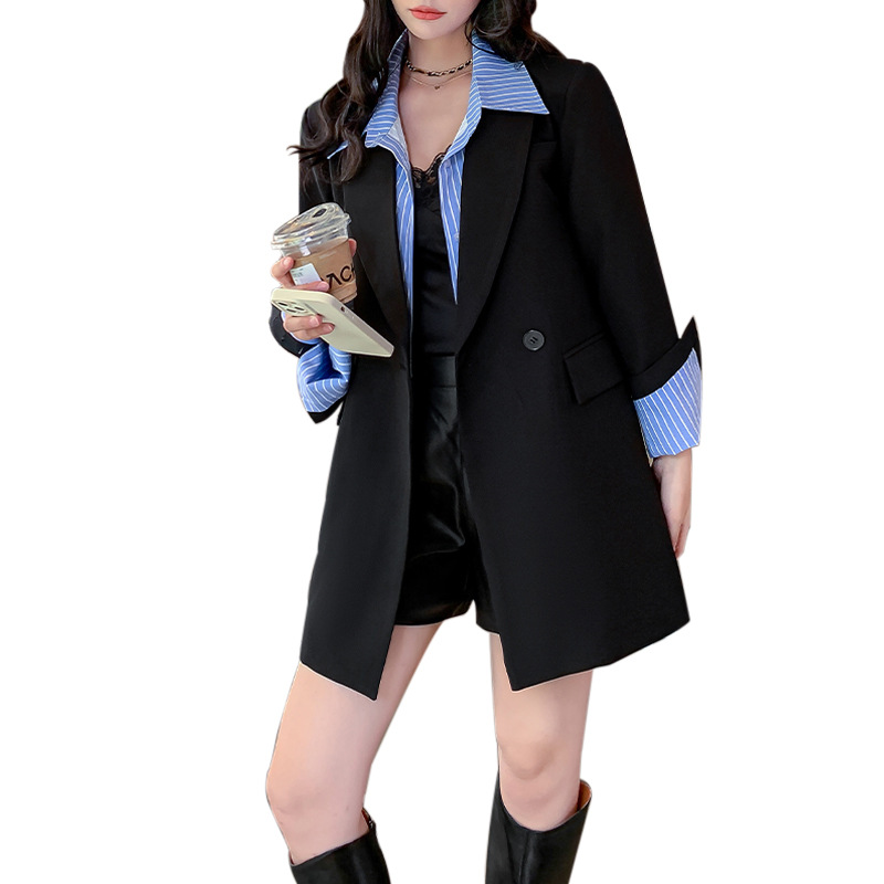 Autumn New plus size fake two-piece suit jacket for women chubby girl Korean style loose casual fried street suit 23103