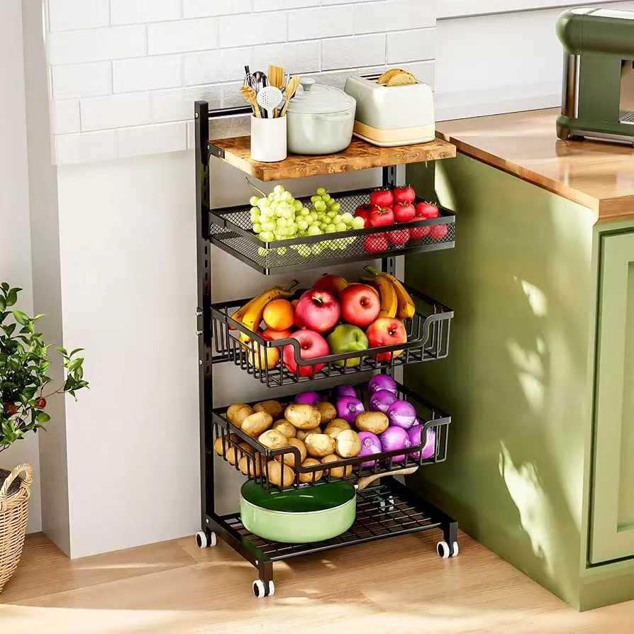 Кухонная многоуровневая тележка с колесами, многофункциональная, напольная, для закусок