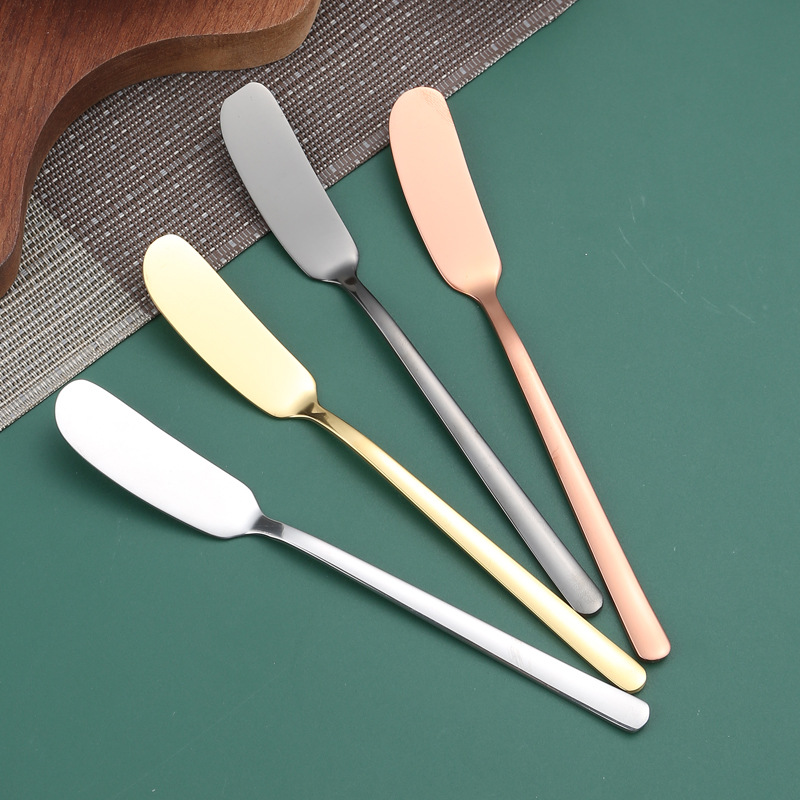 Cross-Border 304 Stainless Steel Butter Knife Korean Long-Handled Jam Knife Oil Cheese Bread Knife Butter Knife Decorating Knife