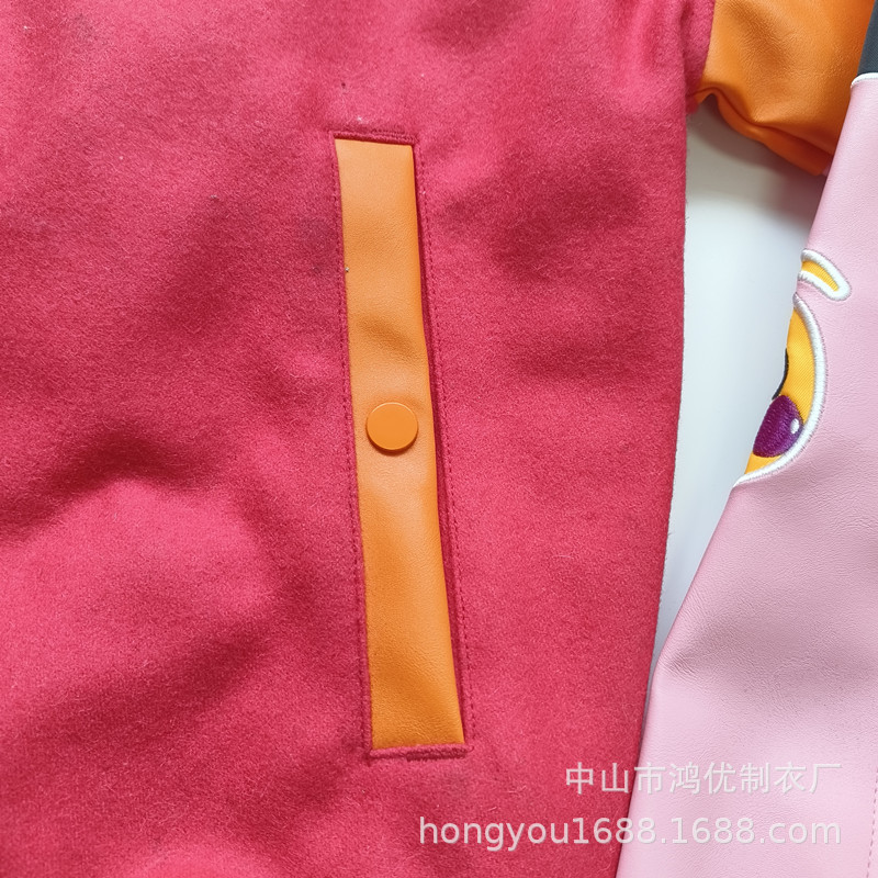 Customized Fashionable European and American Trendy Quilted Embroidered Woolen Cowhide Baseball Jacket Customized with Pictures and Samples