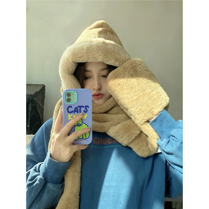 Hat, Scarf, and Gloves Set for Women, Cute and Versatile for Autumn and Winter, Plush, Warm, Ear-Protecting, Neck Warmer, Three-Piece Set