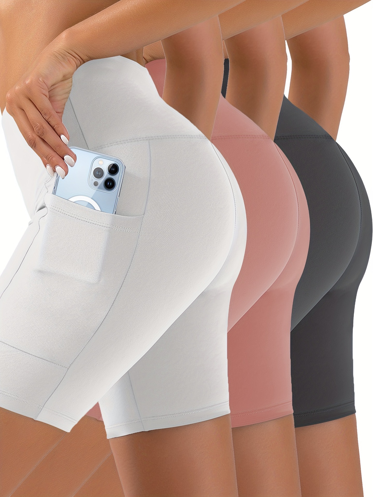 3Pcs Elegant Side Pocket Shorts Set for Women - Soft,