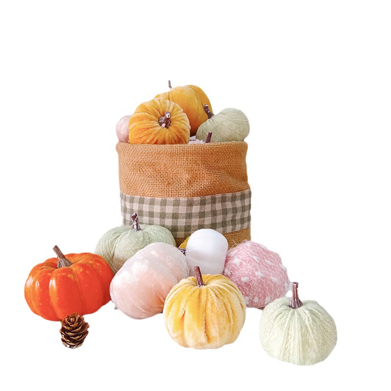 Cross-Border Simulation Pumpkin Thanksgiving Halloween Autum Colorful Pumpkin Festival Decoration Fabric Pumpkin Velvet Pumpkin