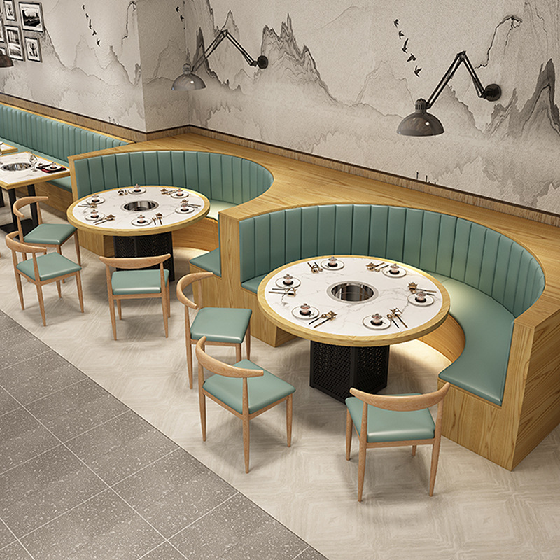 Marble Rock Slab Hot Pot Table Commercial Smokeless Induction Cooker Roasting and Rinse Integrated String Skewers Roast Restaurant Hot Pot Table and Chair